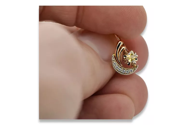 Earrings Vintage style Yellow Peridot Original Vintage 14K Rose White Gold vec093rw